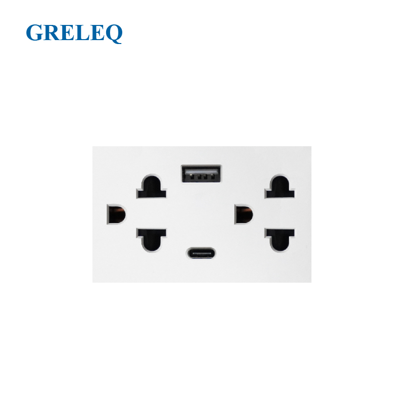 Ổ cắm đôi 3 chấu, sạc USB + Type C G2-007UCSA-W