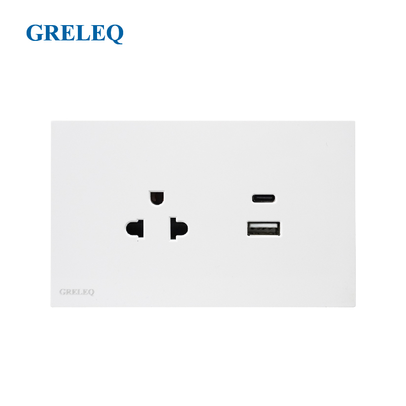 Bộ ổ cắm đơn ba chấu kèm USB và Type C G6-008SUC-W