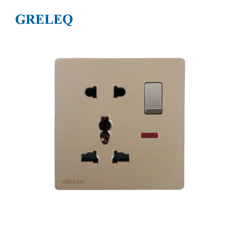 Bộ ổ cắm đôi đa năng có đèn led T6-010SSW-GD